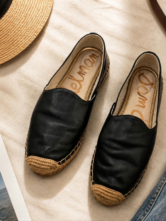 Sam Edelman Shoes - Sam Edleman Leather Black Espadrille Jute Details Flats/shoes. Ladies 9.5M